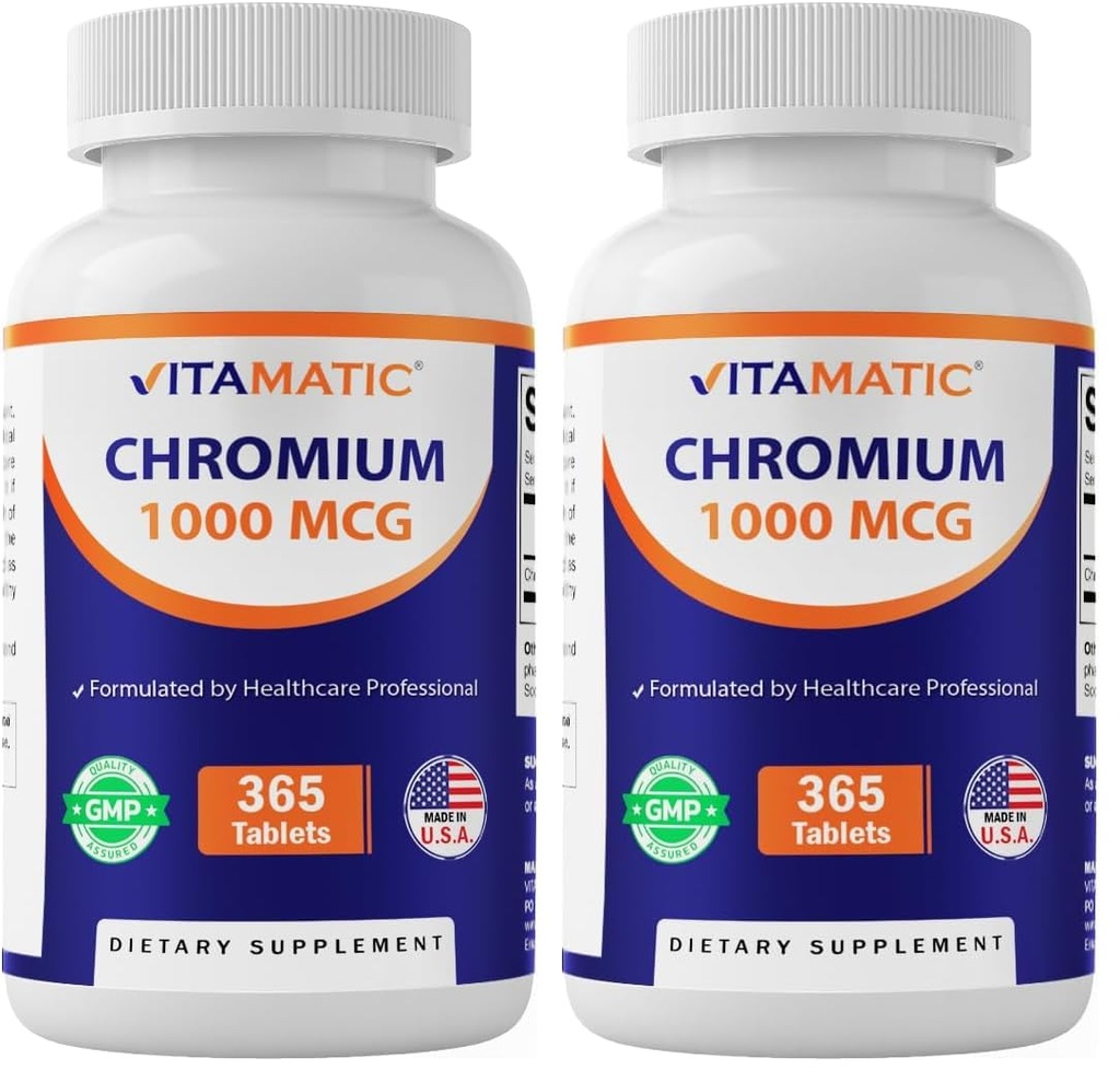 维生素铬 1000 mcg → 365 片 → 高钾铬  Pi → 非 GMO, Gluten Free (Pack of 2)
