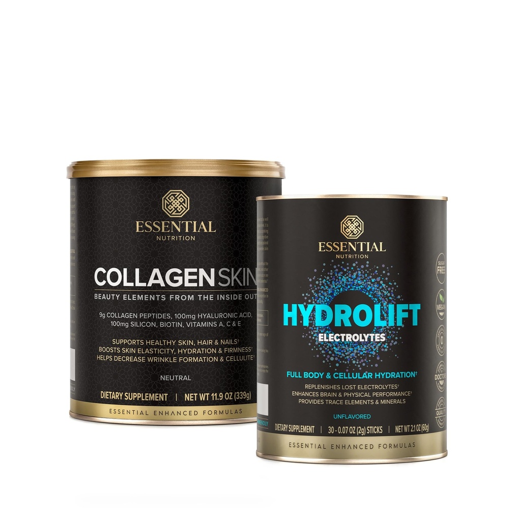 Collagen Skin + Hydraft Bundle – 含Hyaluronic酸、Biotin & Silicon和无糖水解电解剂的氢化生物活性Collagen Peptides 配有跟踪元素和矿物