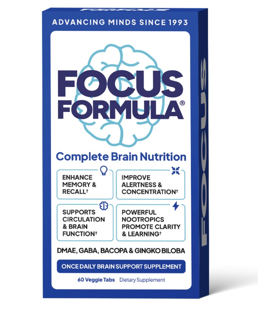 Focus Formula Nootropic Brain Supplements,Focus Capules for Content, Supports Energy, Brain Booster with GABA, DMAE, and BACOPA, 记忆支持补编, 认知支持, 60 Veggie 片