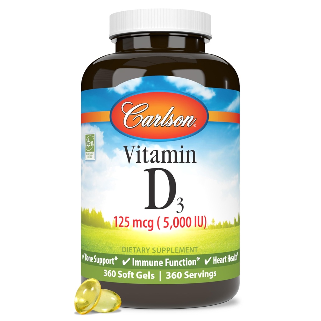 Carlson - 维生素D35000 IU(125 mcg),骨质健康,肌肉健康,胆固醇,维生素D补充剂,维生素D3软宝石,360软胶
