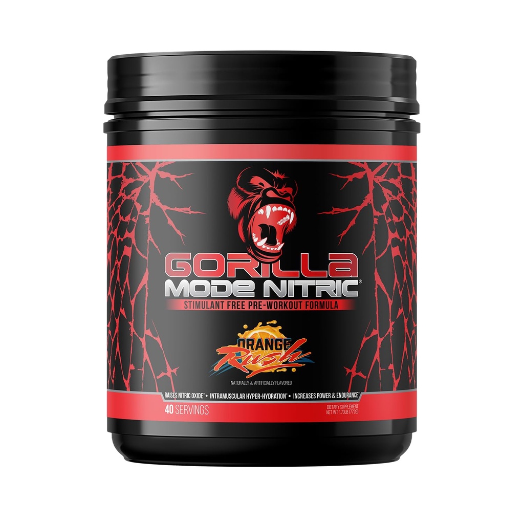Gorilla Mode Nitric 升级的无兴奋剂预选赛——最佳口味和最有效的无兴奋剂预选赛/大规模泵 → 蒸汽 → 动力 / 772格拉姆(橙色拉许)