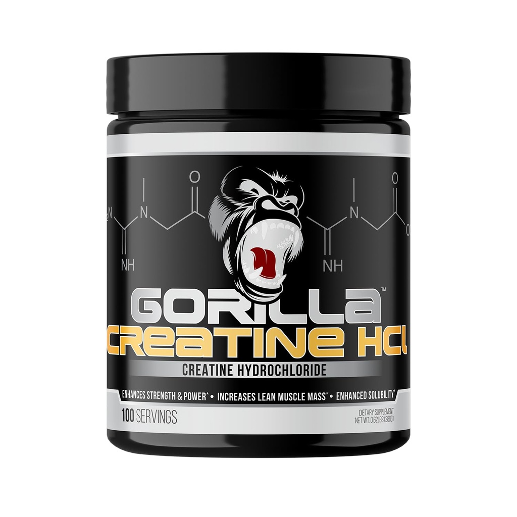 Gorilla Mind CON-CR-T → Creatine HCl W/Pepsin, 不受欢迎的 GI-Friendly 替代品 → 肌肉大小、动力输出、力量、脑健康和性能 → 方便的每役2.5克,100名服役者