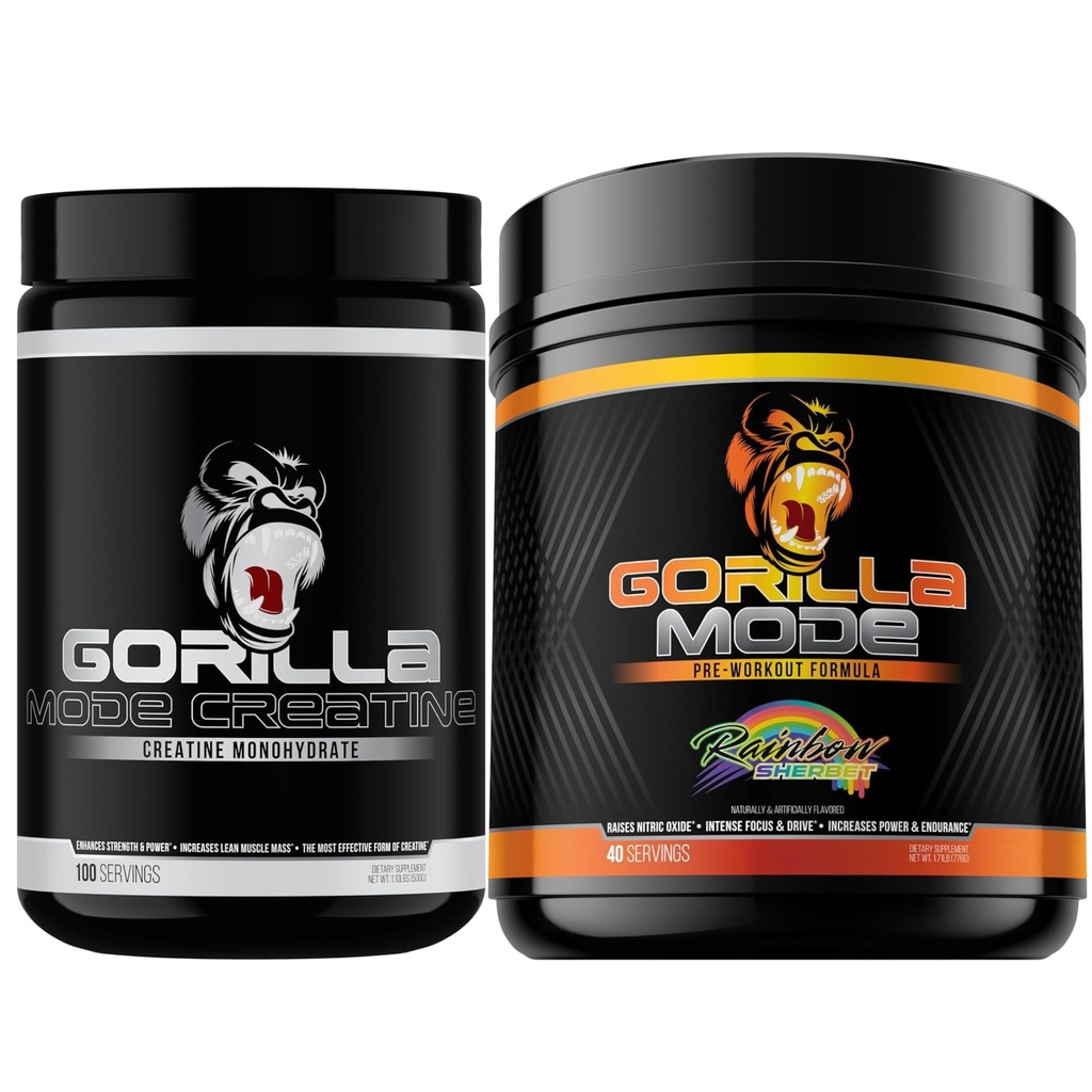 Gorilla Mode Creatine Monohydrate Micronized Power & Pre Workout (Rainbow Sherbert) - 大型泵 + 激光聚焦能源 + 改进肌肉尺寸 + 动力输出和强度
