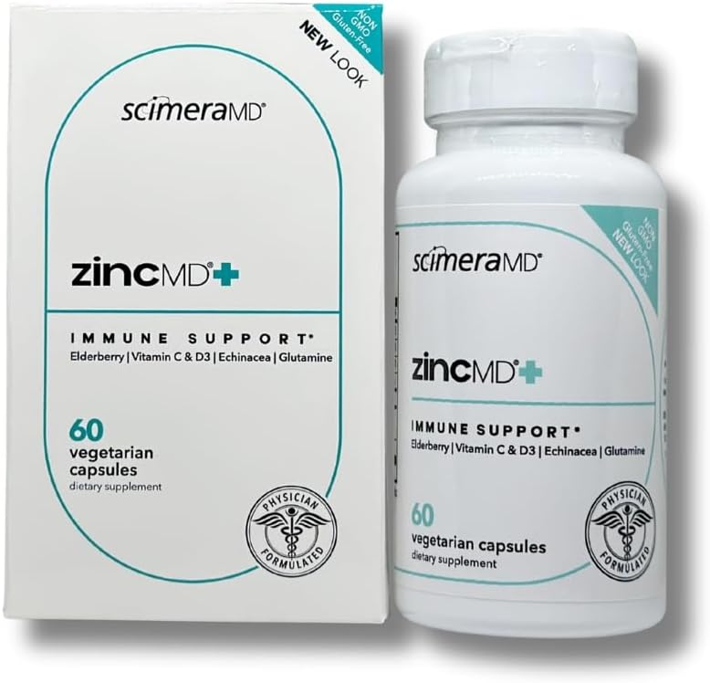 SCimerAMD 锌矿支持补编,配有锌、长老莓、维生素C、维生素D和Echinacea,60 CT