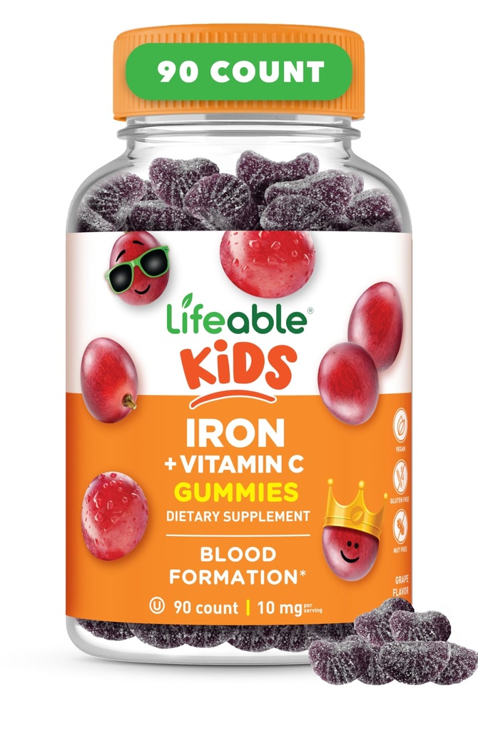 给孩子的铁补品 10mg 给孩子的维生素 C 给孩子的大品味 给Vegan Non GMO 给孩子的铁补品 给青少年健康和缺铁的补品 90 Gummys 活生生