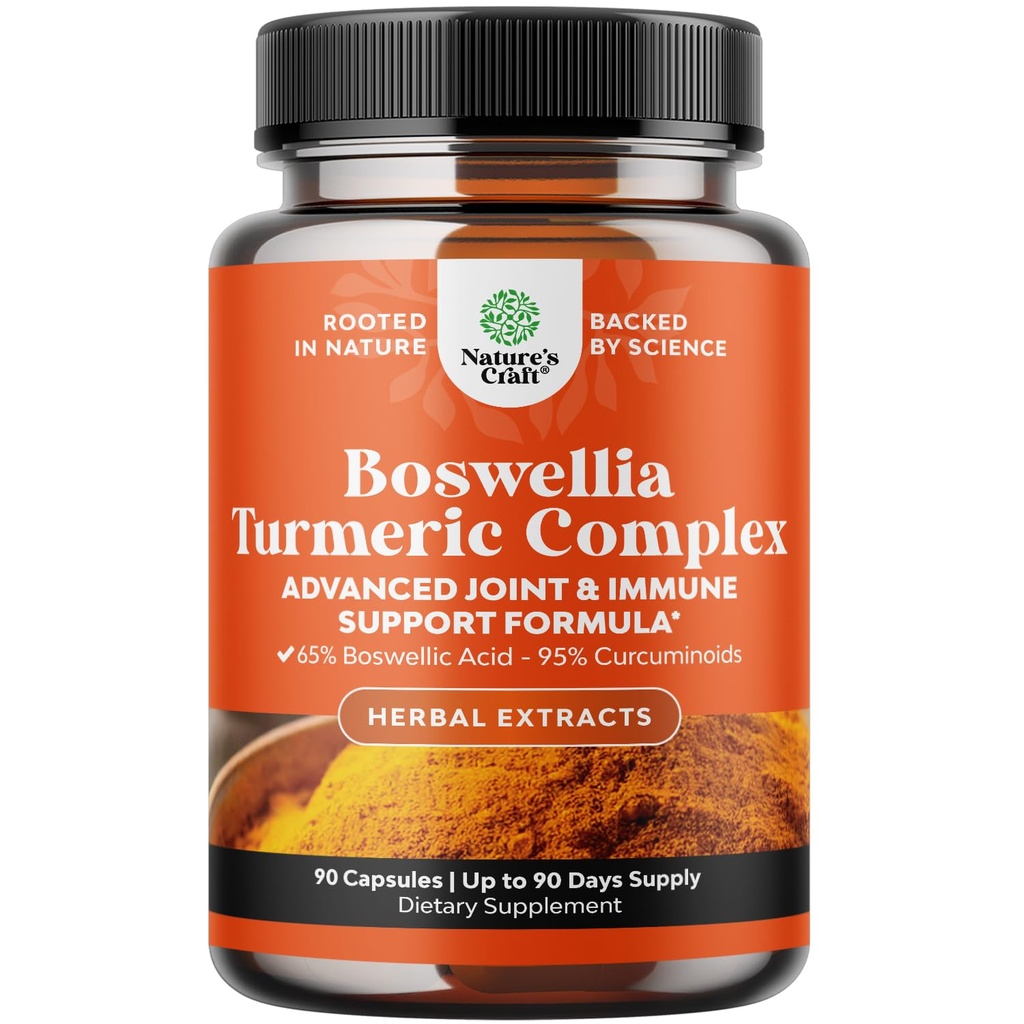 Boswellia Capsules with Turmeric - 高级Immune健康支持补编 - Turmeric & Boswellia Serrata Capsules 500 mg / service for Body Detox & Health Jobs - 90 Counter