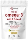Mega Omega-3 Krill & Fish Oil 2000mg 等效,240软胶 → Lemon Flavored → Burpless → 基本脂肪酸 & Astaxanthin → EPA 350mg + DHA 230mg + 心脏和大脑补充剂