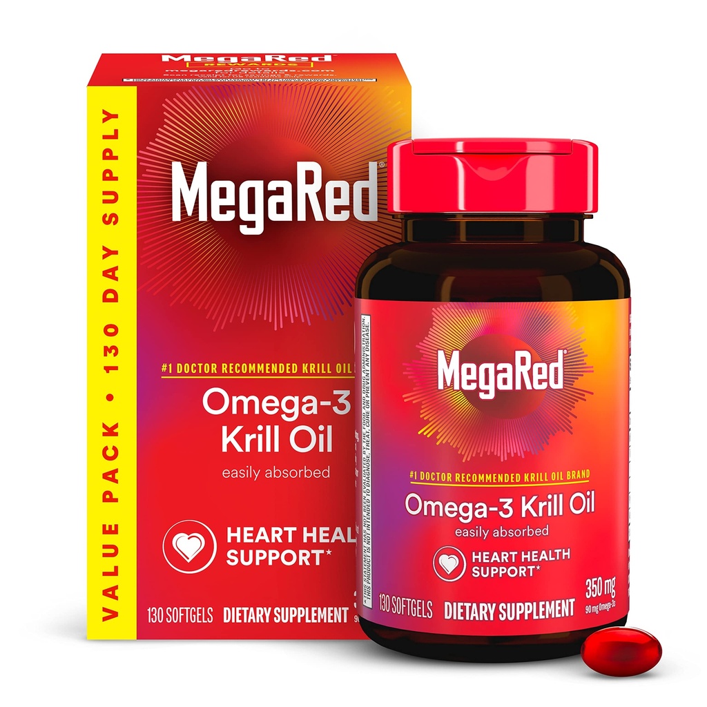 MegaRed - Omega-3 Krill Oil 350mg Softgels (130 in A bottle), EPA & DHA Omega-3 脂肪酸与鱼油不同,含有抗氧化剂 Astaxanthin