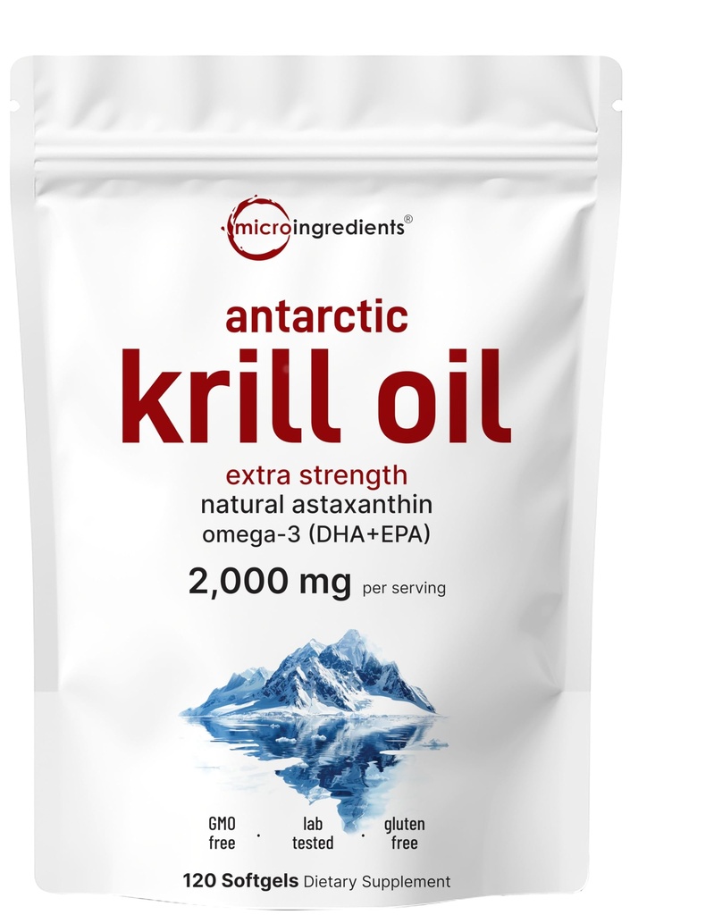 微成份 南极磷虾油补充品,每人2,000毫克,120软胶,三重强力,Omega-3s EPA富力,DHA & Natural Astaxanthin,支持Immune系统和脑健康