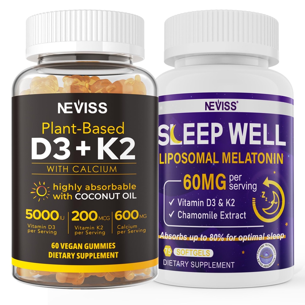 NEVISS 成人维生素D3K2 5000IU Gummys + Melatonin 60mg