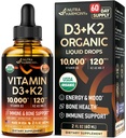 维生素 D3 K2 USDA 有机滴水 - 维生素 D3 1000 IU & K2 作为 MK-7 120mcg - Immune & Mood Support, Bone & Teth Health - 无糖橙汁 - 液体补充剂 - 在美国制造 - 2 FL OZ,60天