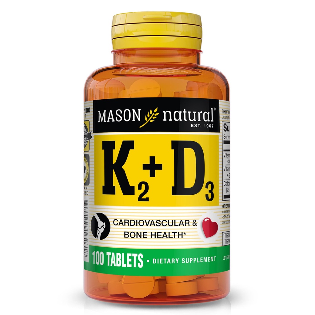 MASON 天然维生素K2 + D3, 100, 日供应, 含正常骨骼和肌肉支持钙, 平板