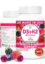 Lunakai USA 制造维生素D3 K2 Gummys with Calcium – 3-in-1 Daily Vegan 妇女、男子和儿童骨骼和免疫支持补充品,60ct