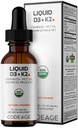 编码液 D3+K2 维生素 USDA 有机 - 维生素 D3 2000 IU,维生素 K2(MK4 & MK7) 液滴 - 免疫支持 - 不受欢迎 - 有机MCT 石油 -- -- 非GMO -- -- 1伏兹