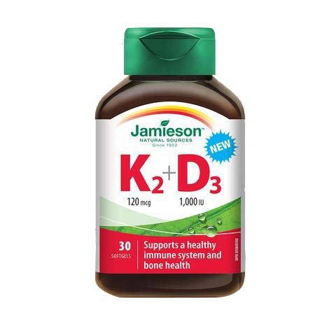 杰米森维生素K2 + D3,120mcg/1000IU,30软胶