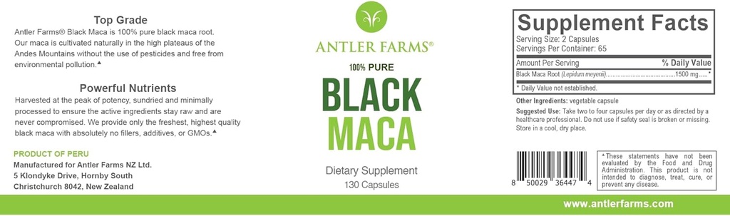 鹿角农场 - 100%纯黑马卡根,130卡普勒,1500mg – 在秘鲁的朱宁高原生长,雄性能源,生命力和Stamina,荷尔蒙平衡,记忆和精神清晰度