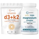 微成份 维生素 D3 5000iu + K2 100mcg 软胶和纯三重镁 综合体 400mg Capsules → 2 Pack Bundle → 基本 D & K 阳光 维生素 + Glycnit, Malate, & Taulate 表格
