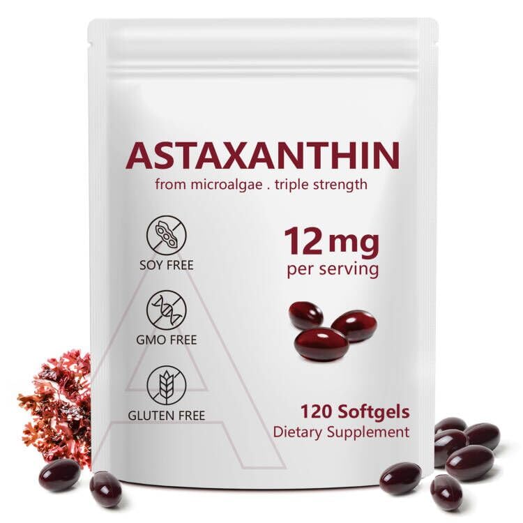 Astaxanthin 12mg, 120 Softgel, 4个月供应, Astaxanthin 抗氧化剂补充剂 抗氧化剂活动, 支持眼, Imune, 联合, 皮肤健康, 内部循环