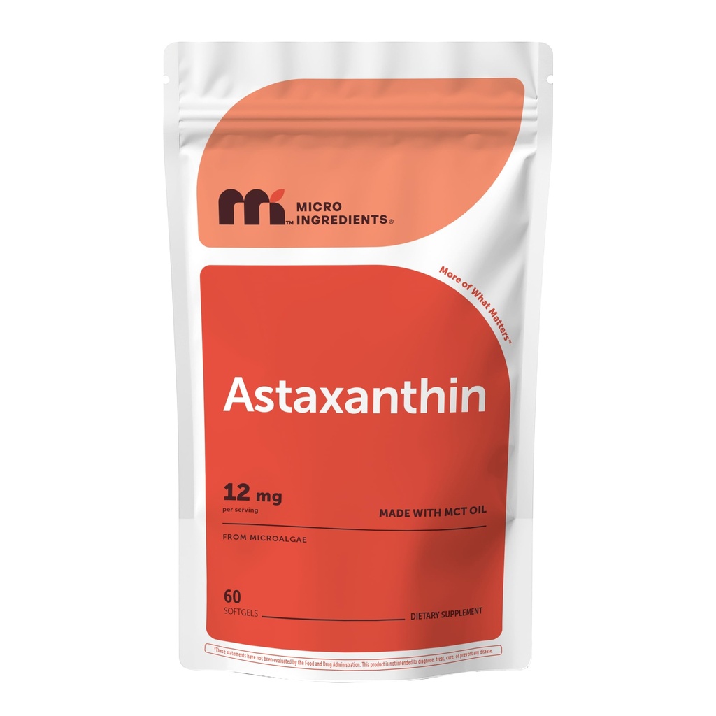 微成份 Astaxanthin 12 mg 与 MCT Oil, 60 Softgels QQ 新鲜微藻源 QQ 三强, 容易燕子, 非GMO, Gluten Free, Soy Free