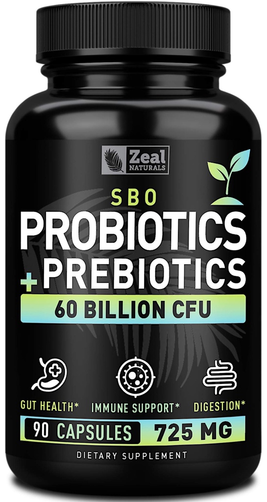 Probiotics and Prebiotics + SBO Probiotics (60亿 CMFU → 90 Capsules) 酸异生素 Probiotic w. Saccharomyces Boulardii, Bifidobacterium + Spore Probiotic & Organic Sprouted Prebiotic Fiber 混合剂
