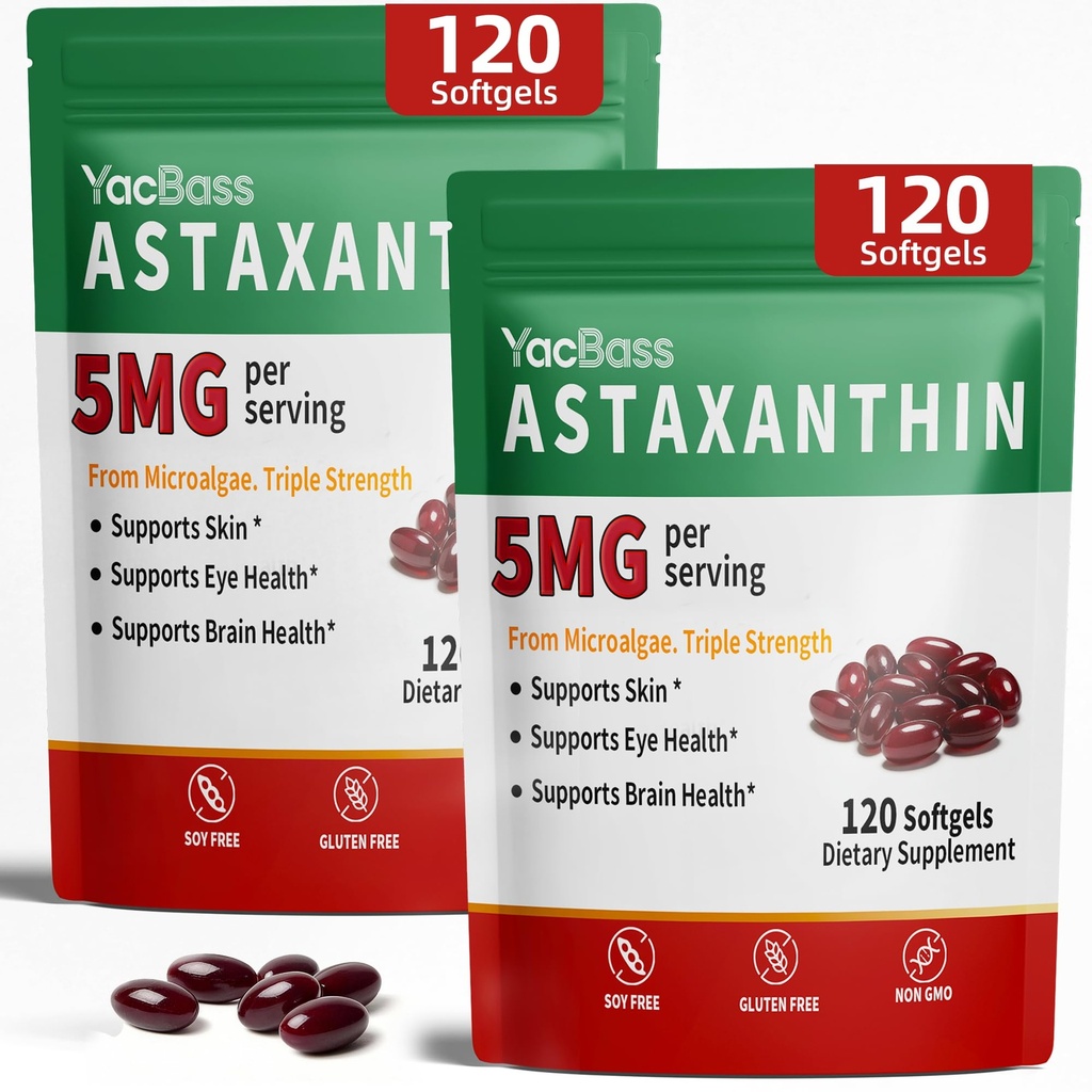 2Pack Astaxanthin 补充品 12mg - 眼,脑,皮肤和免疫支持的Astaxanthin Premium Astaxanthin,微藻源,240软胶