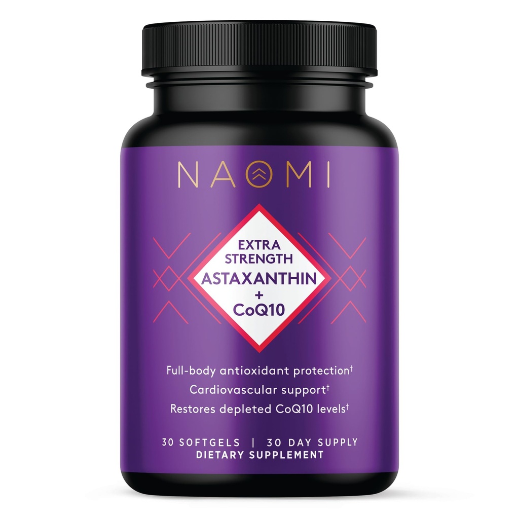 NAOMI 超强Astaxanthin + CoQ10,脂肪-溶解抗氧化剂,心血管支持,增强能量,免疫和认知功能,可恢复的CoQ10,高吸收,30天供应