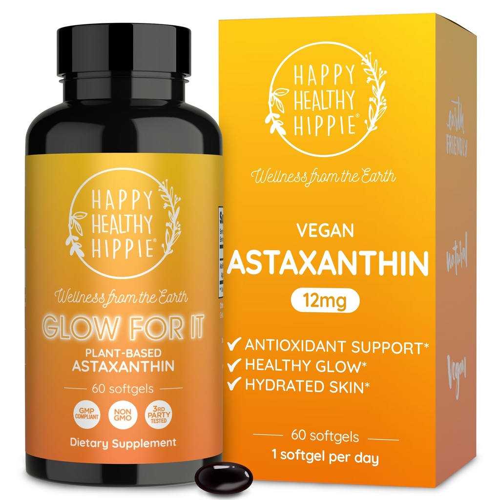 Astaxanthin 补充剂 12 mg → 用于皮肤水解、弹性和拉迪安特胶的植物抗氧化剂 → 来自藻类提取物 → Non-GMO, Vegan, 在美国制造 → 两个月供应, 60 软胶