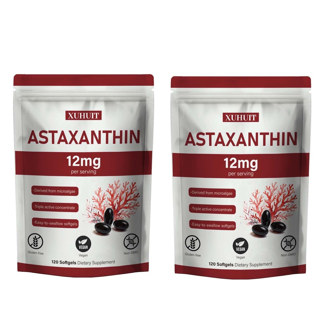 Astaxanthin 12 mg 软胶 | 天然藻类有机植物提取物(Haematococcus pluvialis) | 易燕子,Non-GMO,每袋120个计数(2)