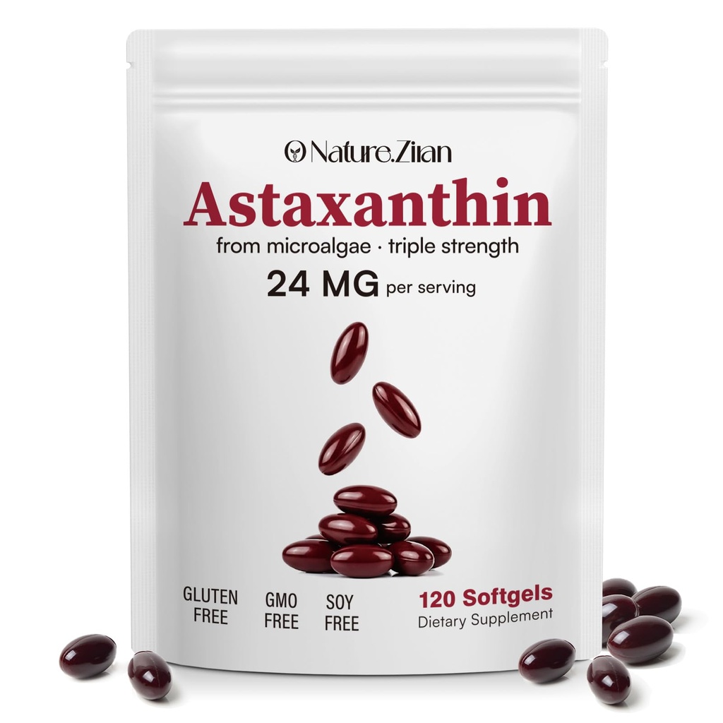 O NATURE. ZIRAN Astaxanthin 补充24mg,抗氧化剂补充,支持眼和联合及皮肤健康 4个月供应 120软胶