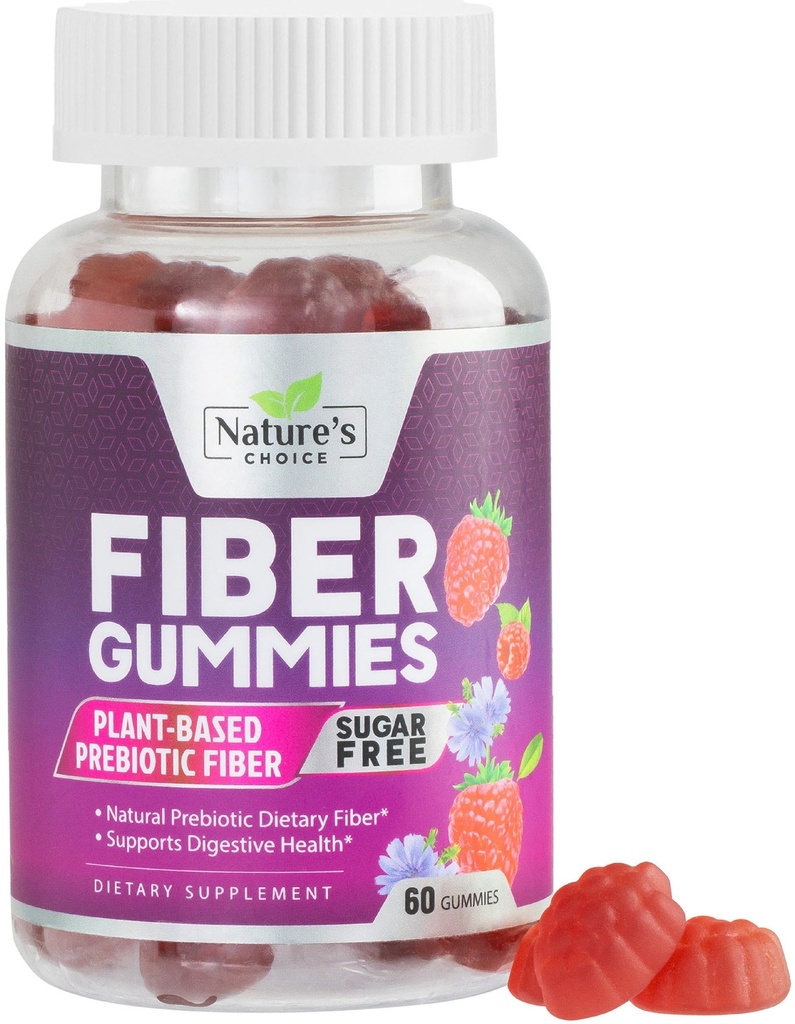 Fiber Gummys for Adults, Sugar Free Daily 4g Gummy Fiber Supplements, Prebiotic Gummy 消化健康支持 - 植物可溶性菜, Prebiotics 支持规律和消化 - 60 Gummys.