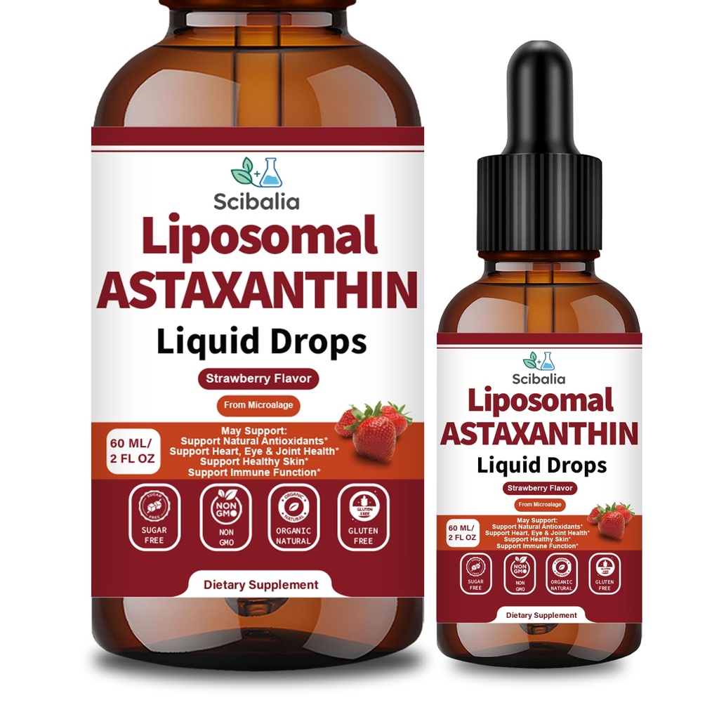 Astaxanthin 补充 12 mg 液滴,来自新鲜微藻源的高级 10in-1 Astaxanthin 抗氧化剂