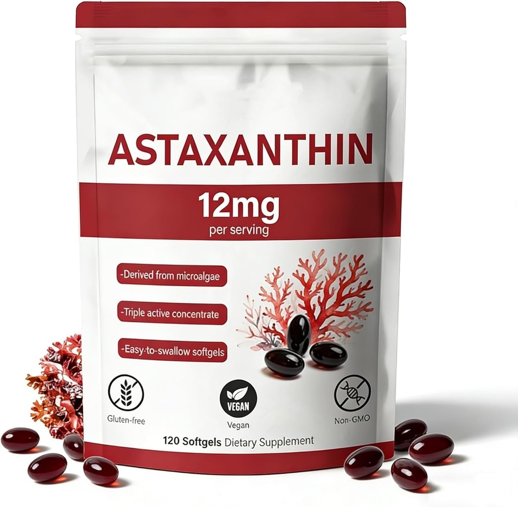 Astaxanthin 12mg,120 Softgel,天然微藻源,非GMO Gluten-Free,4月份供应量