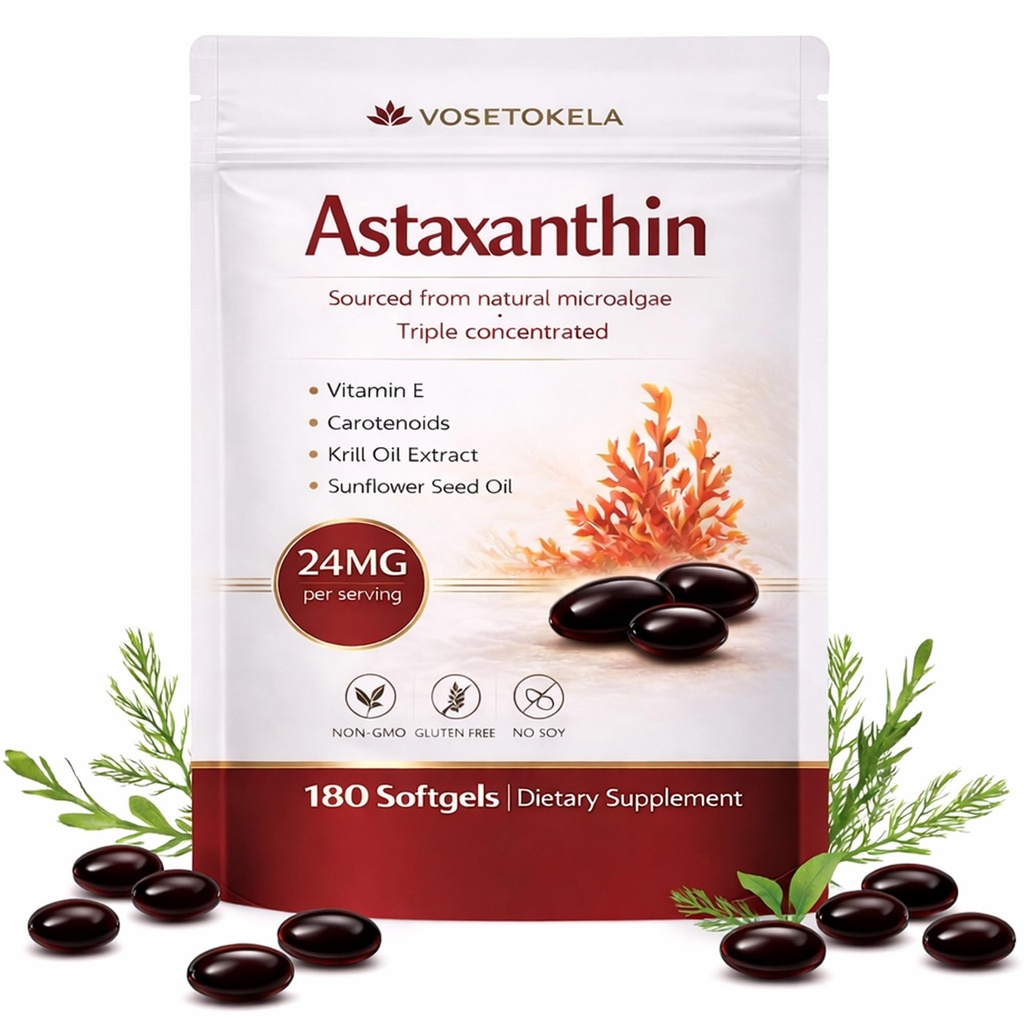 Astaxanthin 补充剂, Astaxanthin 抗氧化剂 Capsules, 180 Softgels, 每人24mg, 6个月供应,来自微藻类、无胶质、非GMO, 支持健康、平衡的生活方式