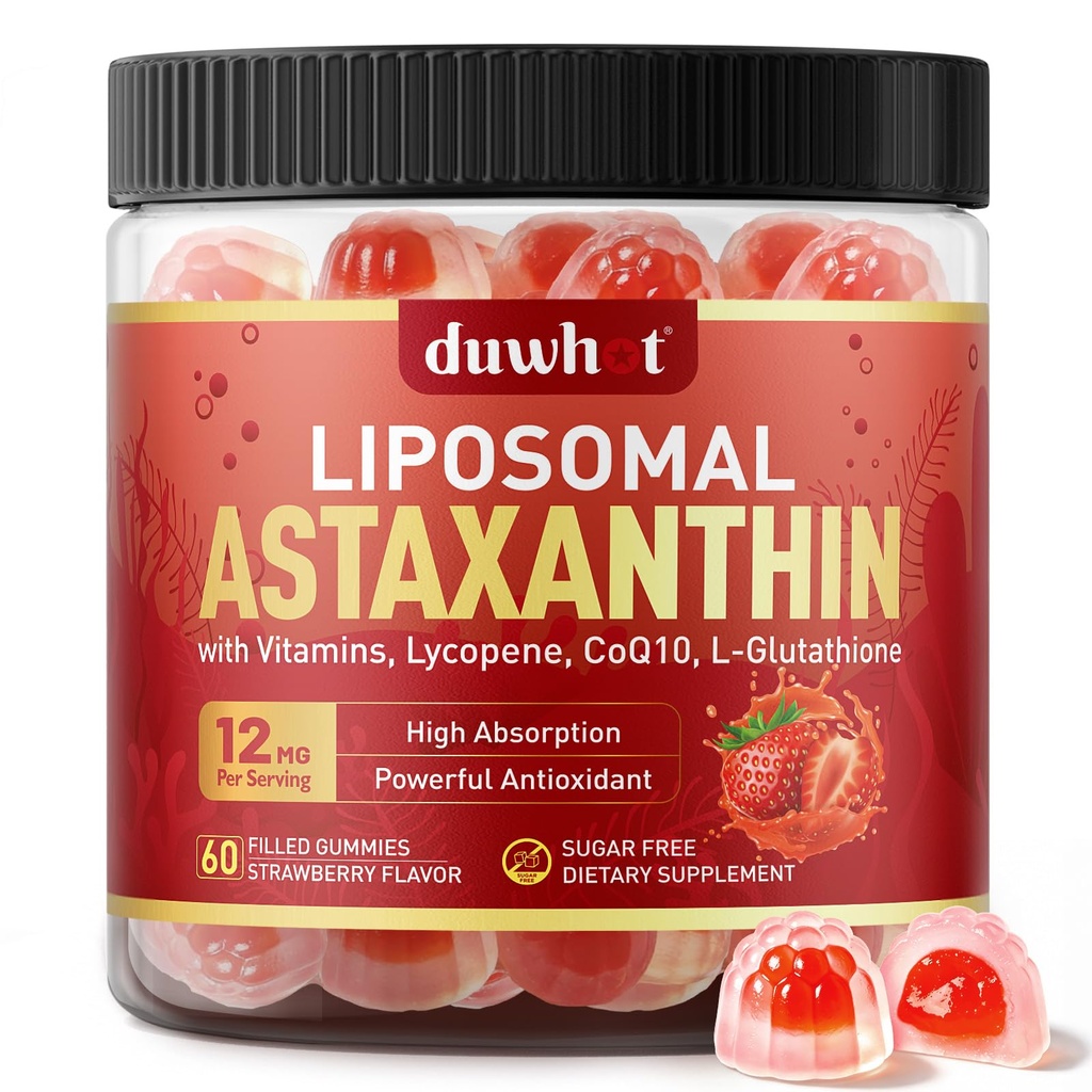 Liposomal Astaxanthin Gummys,有机Astaxanthin 12mg 配有Lycopene,Glutathione 配有强抗氧化剂,加维生素和CoQ10 配有眼,皮和免疫健康,无糖,维冈,60