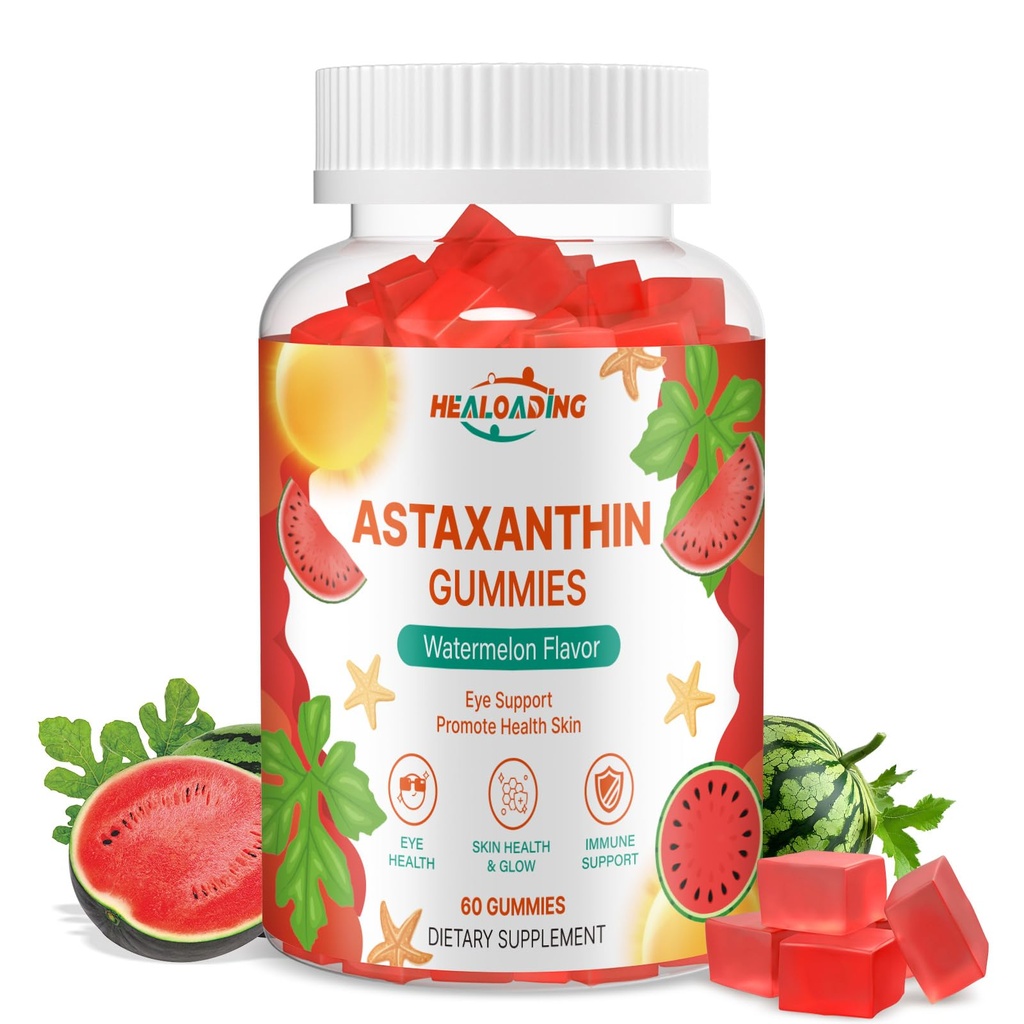 Astaxanthin 12mg 补充胶体:支持眼、皮肤、联合和免疫系统保健的抗氧化剂补充剂(60 Gummys)