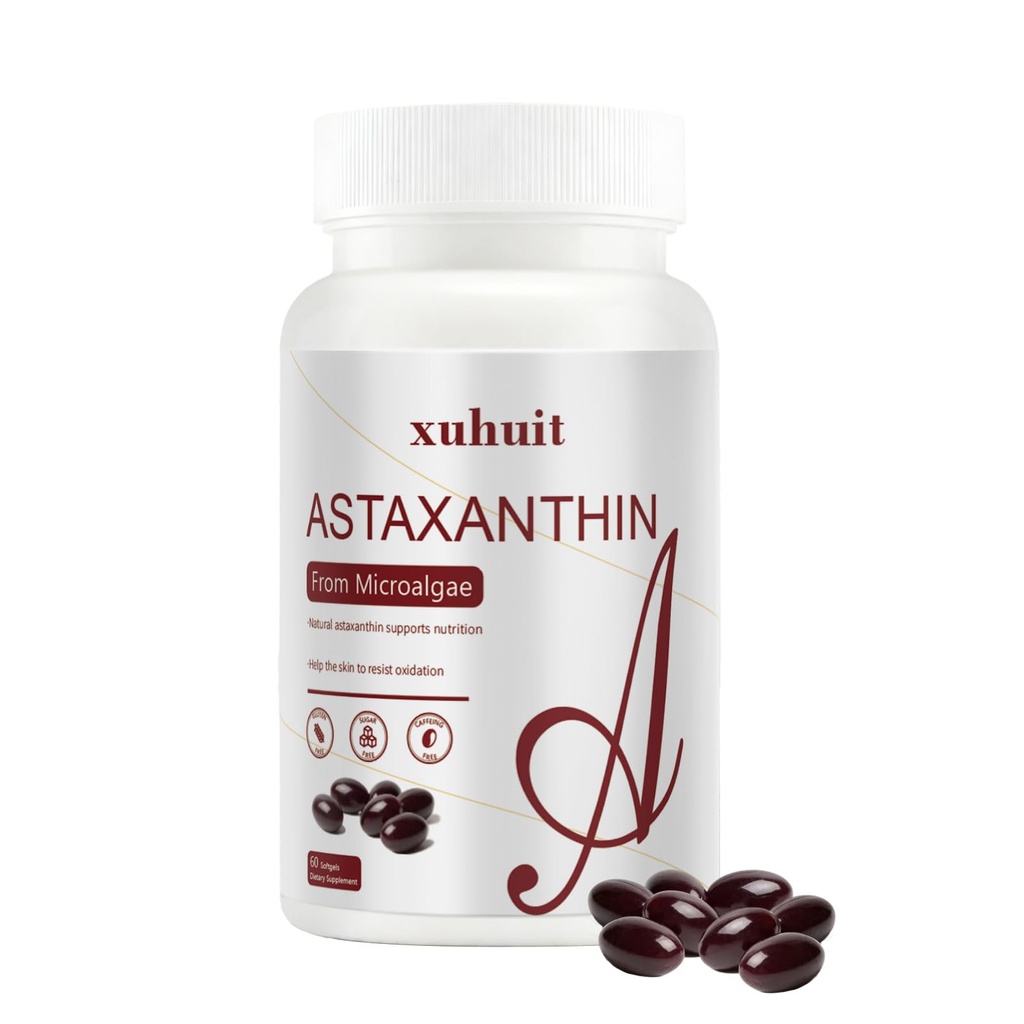 Astaxanthin 12mg Softgels, 120 Counter for 4个月供应, 天然抗氧化剂补充剂来自藻类, Soy Free, Easy to Swallow (01)
