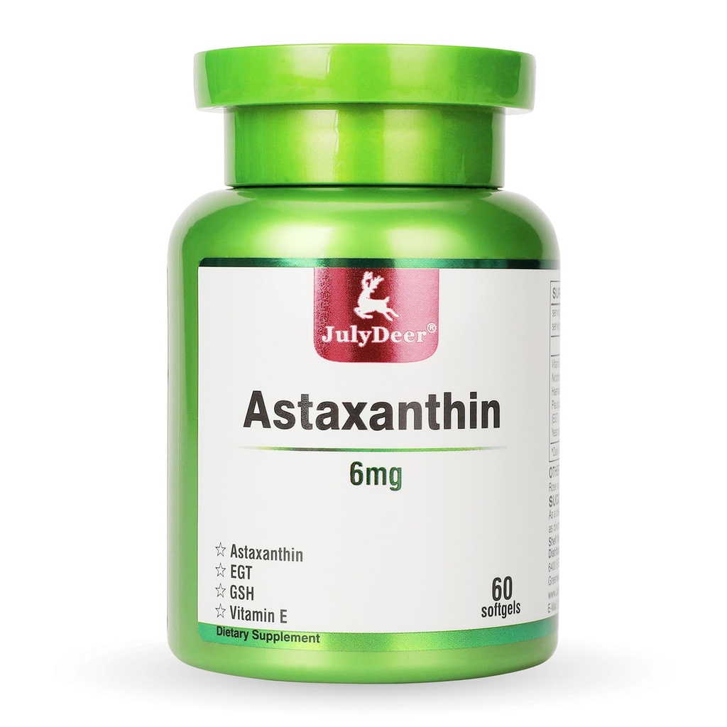 7月 Deer Astaxanthin 6 mg Per service, 60 Softgels – 双强微藻 – Natural Haematococcus Pluvialis Source – 皮肤,眼睛,关节,和免疫支持的抗氧化剂补充剂 – 非GMO