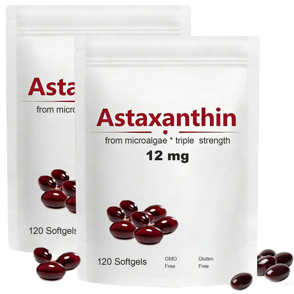 2pack Astaxanthin 12mg, 120 Softgel, 最大强度抗氧化剂与椰油, 自然公式, 高吸收眼皮支持, 自然公式, 非GMO, Gluten Free