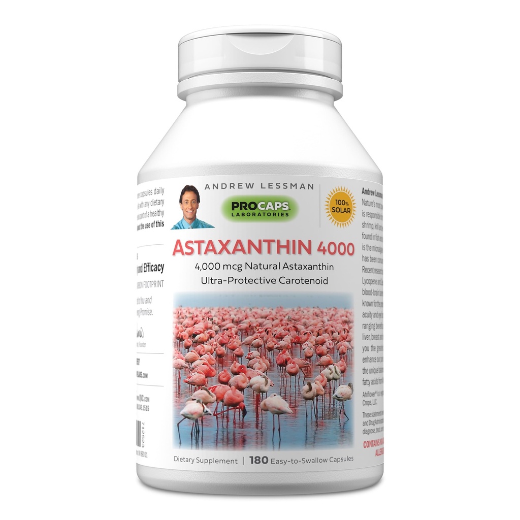 Andrew Lessman Astaxanthin 180 Softgels - 4000 mcg Natural Astaxanthin, 威力强大的反氧化卡罗特诺伊特. 保护眼睛,心脏,皮肤和更多。 没有附加物。 容易吞软胶