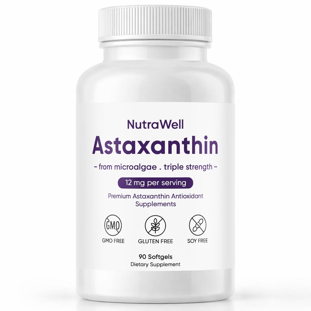 Nutrawell Astaxanthin - Daily Antioxidant Wellness 配有天然源头的 Astaxanthin 活性成人生活方式易取卡普尔的清洁公式 - 90软胶(1)