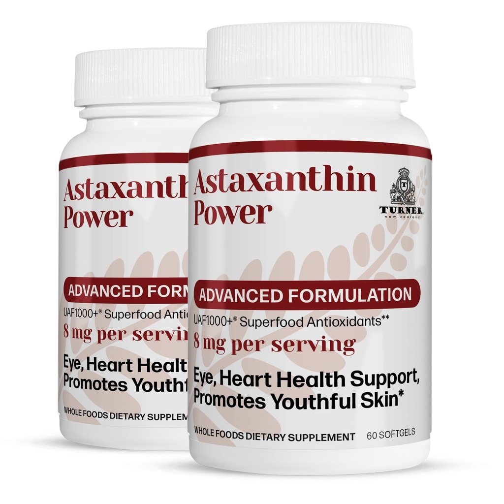 TURNER 新西兰Astaxanthin Power with UAF1000+,抗氧化剂补充剂,12mg Astaxanthin, 60 services, 2瓶
