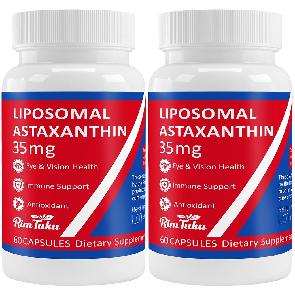 35mg Liposomal Astaxanthin 补充 - 强抗氧化剂支持皮肤,联合和眼部健康 - 天然抗衰老公式 纯Astaxanthin - Vegan, Non-GMO, 120 Capsules