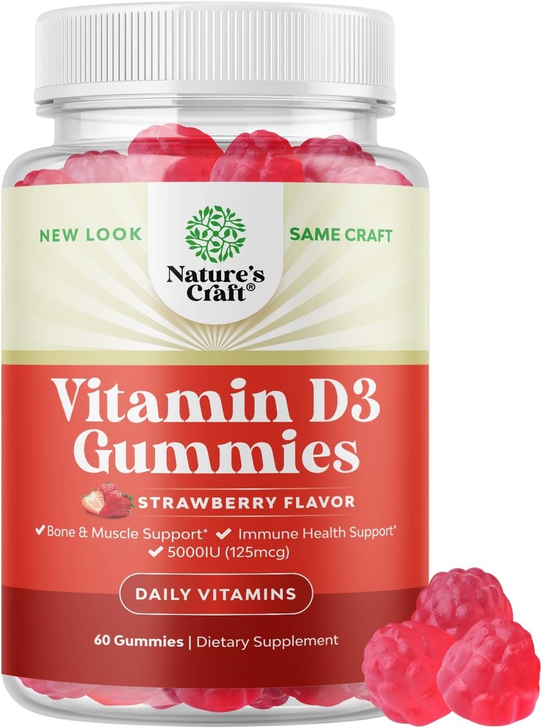 Vegen Vitamin D3 成人蔬菜 - 维生素 D3 5000 IU 天然的男女维生素 豁免联合支持加牙 - Gelatin Free 非 GMO 美味草莓 Flavor