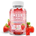 Vegan Omega 3 Gummys 1000mg + CoQ10 + 镁 - w/Algae EPA 600mg & DHA 400mg,鱼油 Omega-3 成人补充品,用于脑,眼,免疫健康,草莓 Flavor, 60 Counter