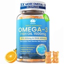 鱼油 Omega 3 Gummys 1500mg for Adults - 与EPA & DHA, COQ10, 红东方大米 - 野生抓获 Omega 3 Fatty Acids Supplements for Hḙar-t & Brain - 无糖, Burpless, 60 Counter