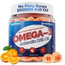 Liposomal 南极磷虾油 Omega 3 Gummys 2000mg - 与EPA, DHA & Astaxanthin 的细胞级吸收 Omega-3 - 抗氧化剂和脑支持 - 鱼油补充剂替代品 - 60 Counter
