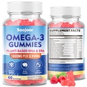 成人Vegan Omega-3 Gummys1000mg - 配有400mg DHA & 600mg EPA,维生素A,C,E和锌的无糖补充物 - 60个