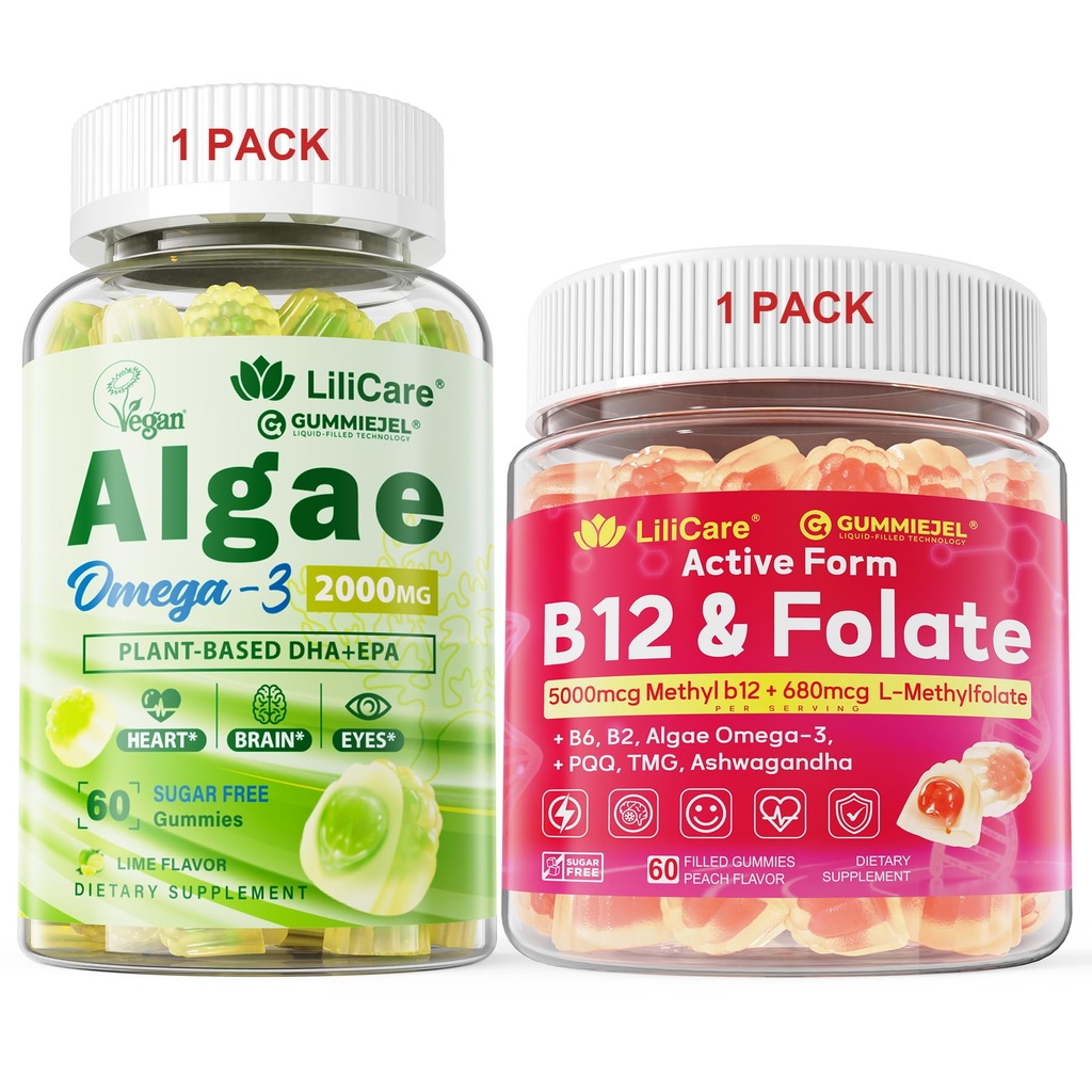 罐头:藻类 Omega 3 Gummys 1 Pack & Methy B12 + L-Methyfolate Gummys 1 Pack