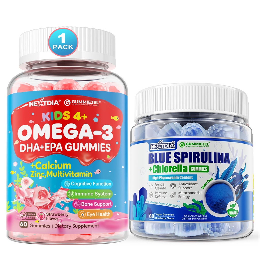 Omega 3 (EPA/DHA) 填充Gummys + 有机蓝螺旋藻 Gummys