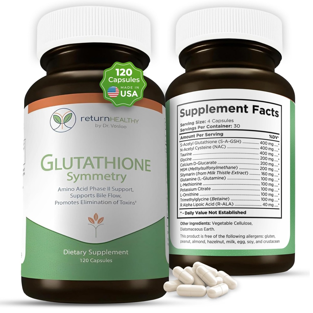 Glutathione S-Acetyl Glutathione 补充 + 抗氧化剂和解毒剂补充 + 自然细胞支持 → 全自然, Vegan, 非GMO, 120盖